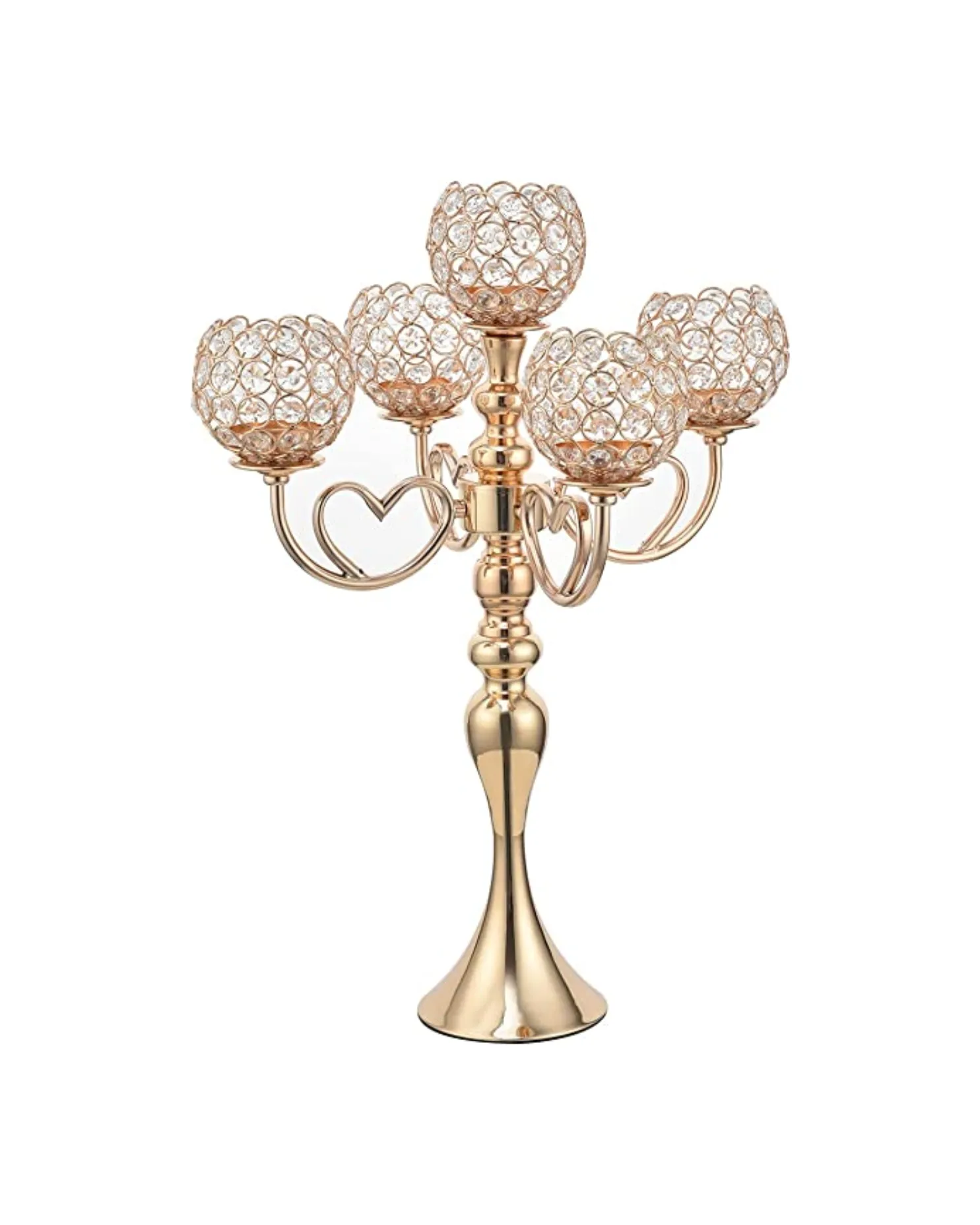 Gold Crystal Candle Holders 5 arm Candelabra Centerpiece 