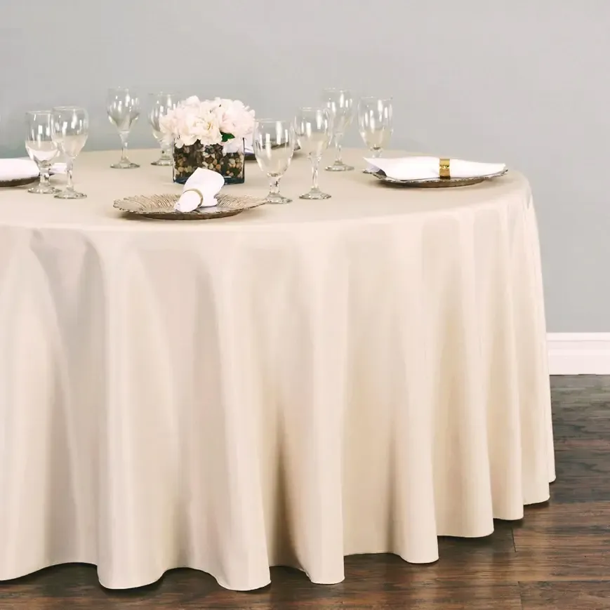 Polyester 120" Round Tablecloth- Beige 