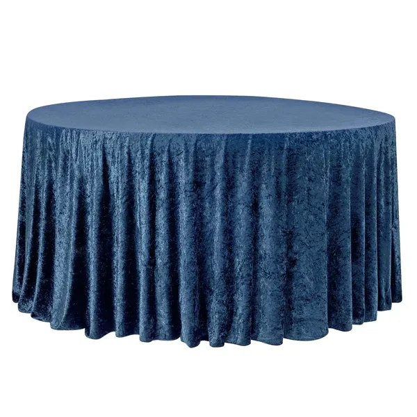 Velvet 132" Round Tablecloth - Navy Blue 