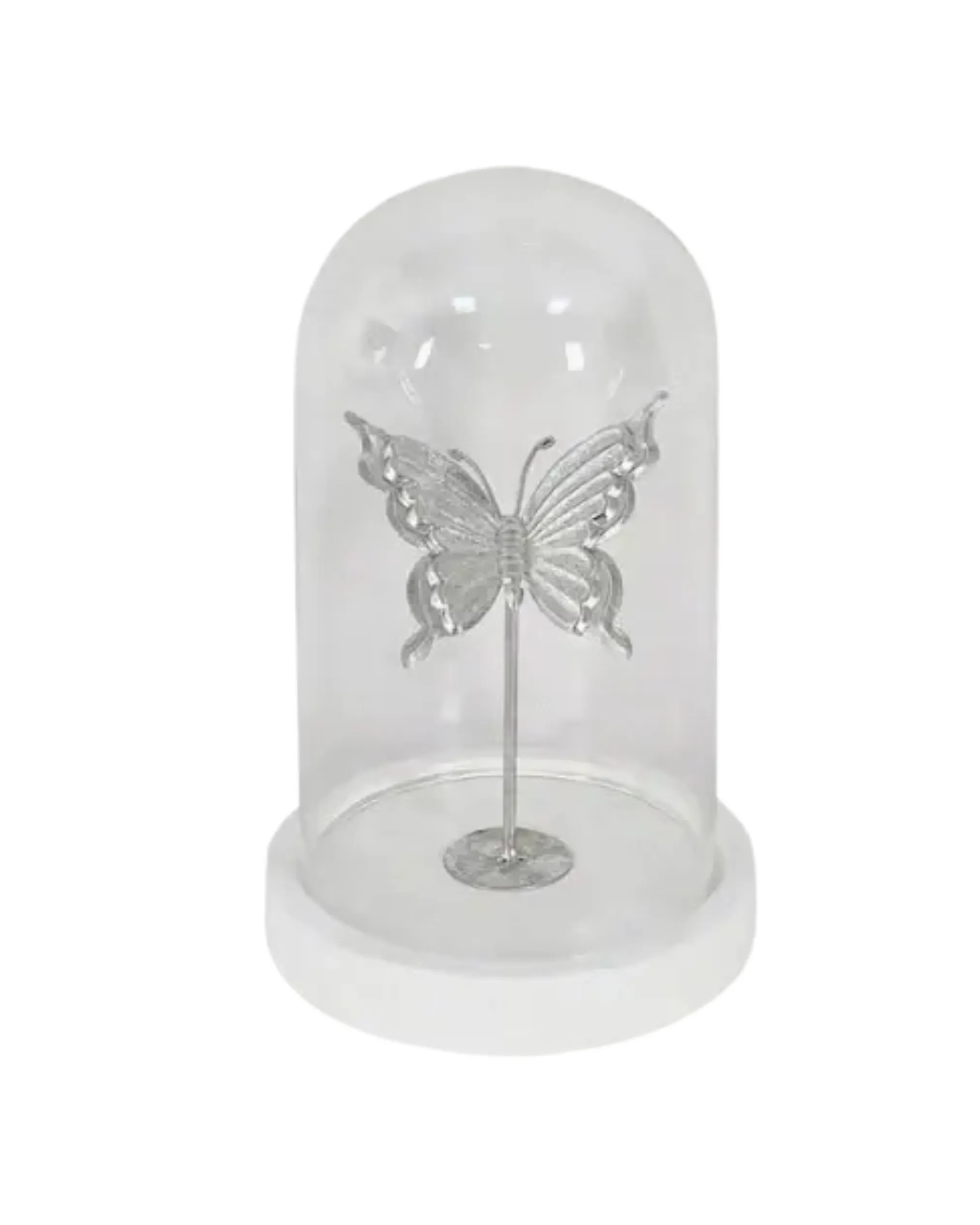 Silver Butterfly in Glass Cloche Display 