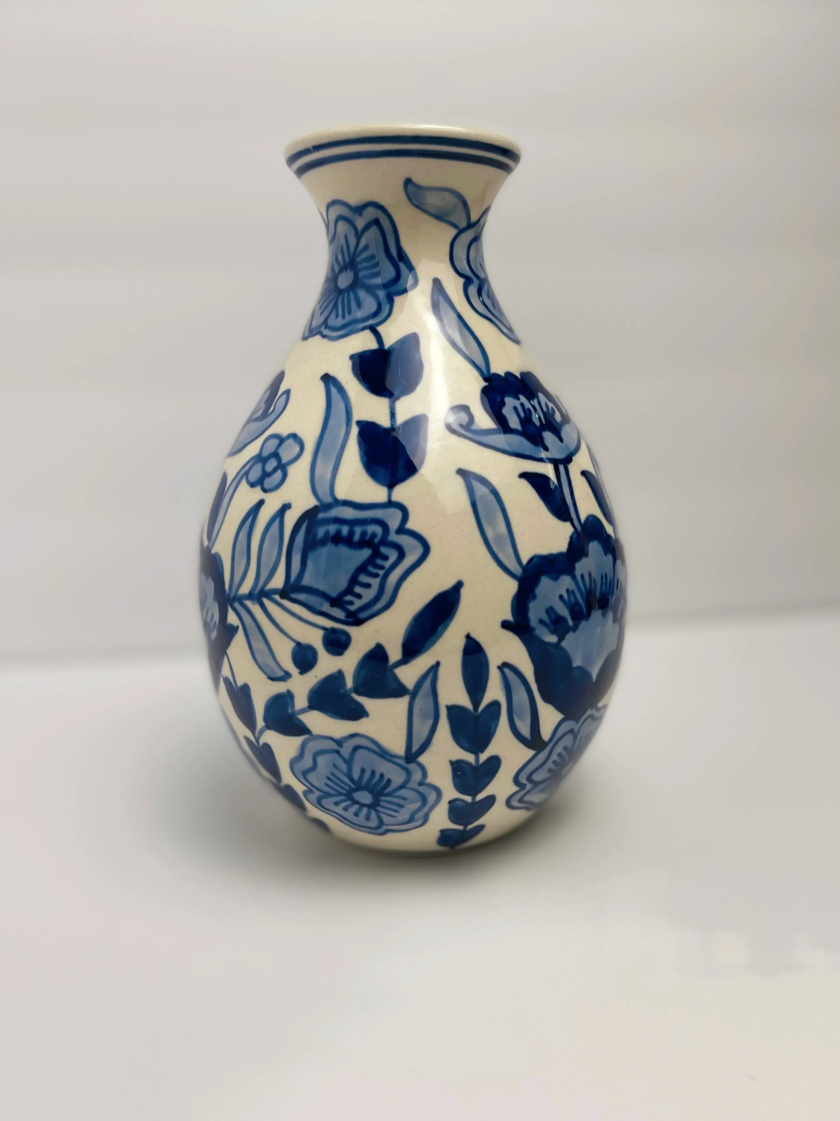 White and Blue Porcelain Floral Vase