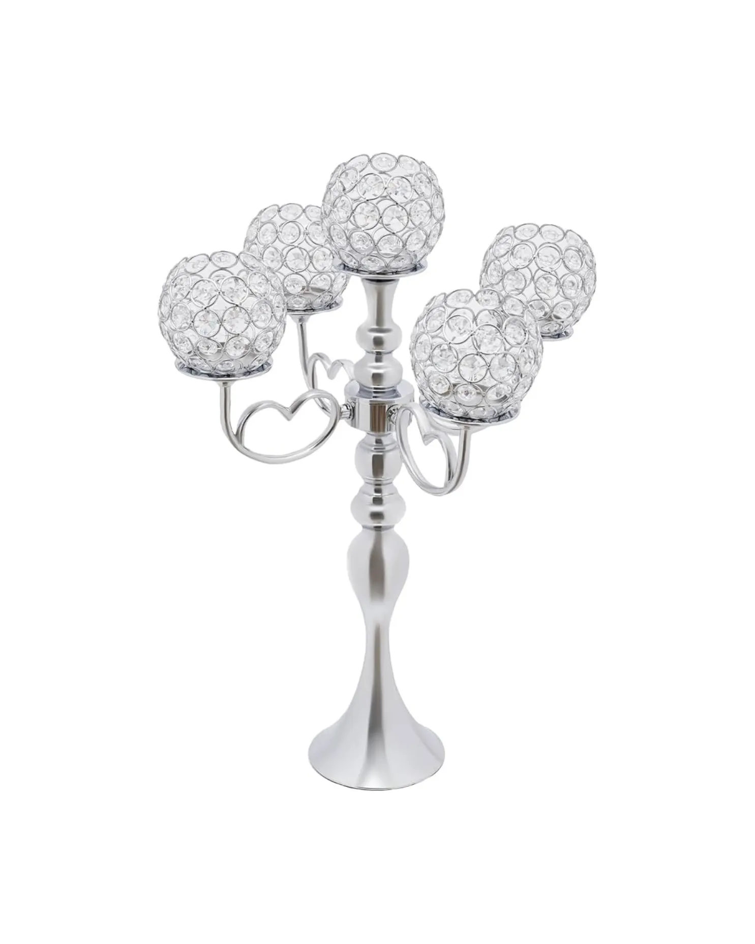 5 Head Silver Heart Arms Crystal Candelabra 