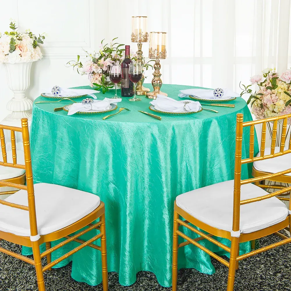 Accordion Crinkle 120" Round Tablecloth- Aqua Blue