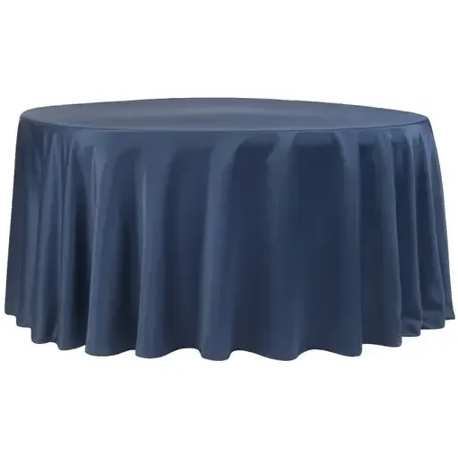 Lmaour Satin 132" Round Tablecloth- Navy Blue 