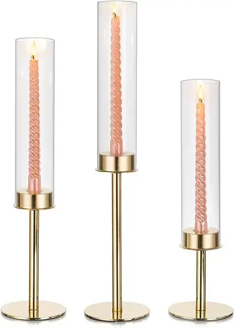Glasseam Hurricane Gold Candlestick Holder Set of 3