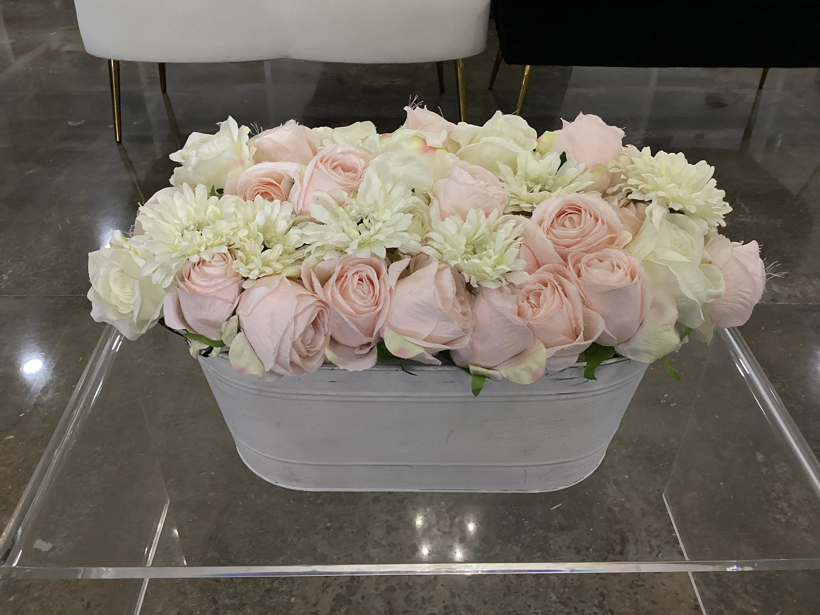 Pink and White Rose Floral Basket