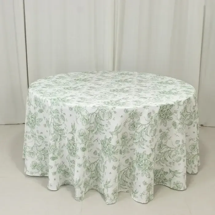 Olive Green French Toile Round Tablecloth