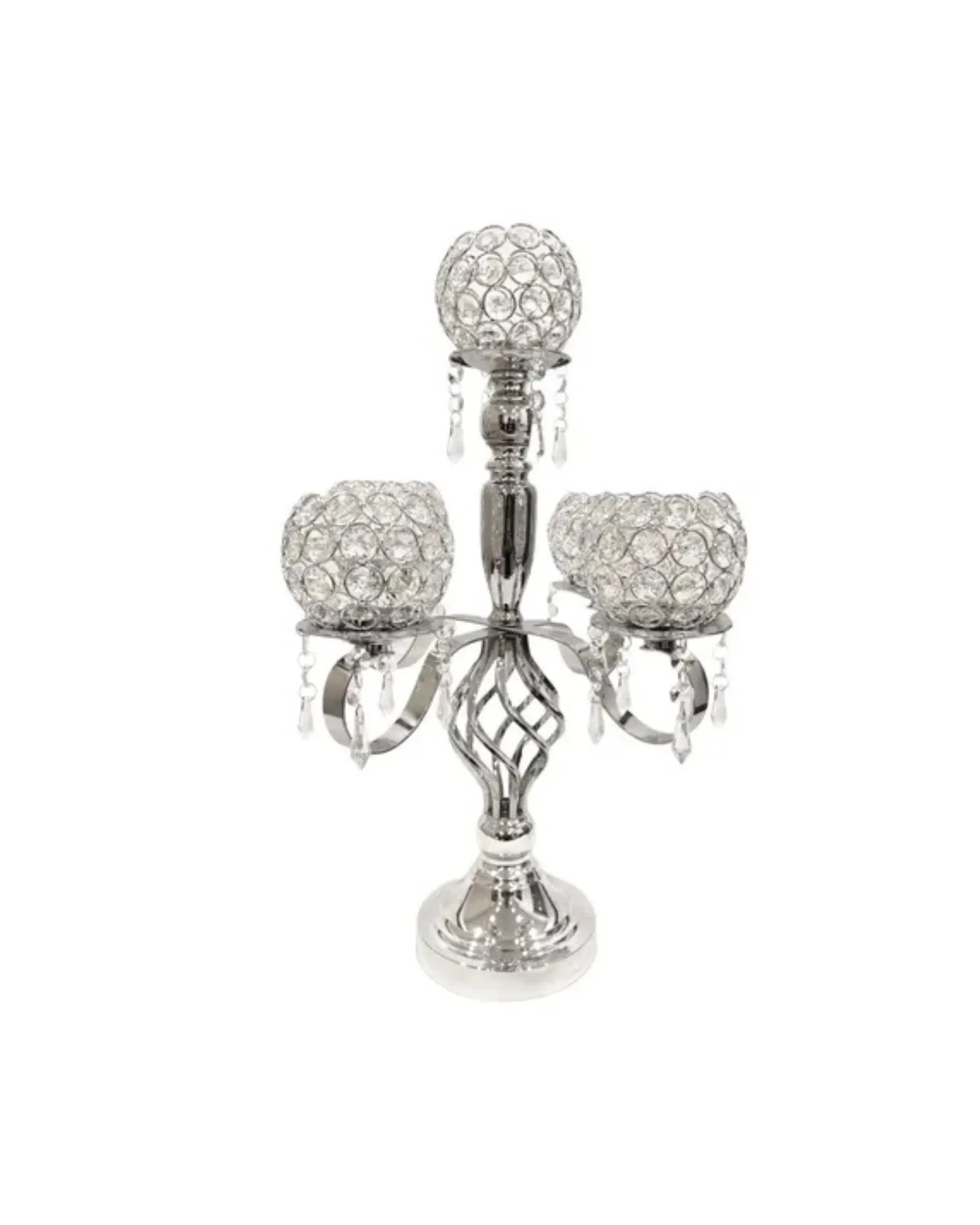 Small 5 Head Silver Crystal Globe Candelabra