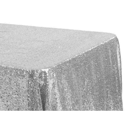 Sequence 90"x132" Rectangular Tablecloth- Silver  