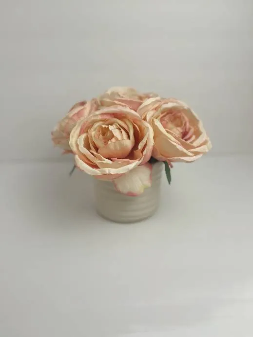 Silk Pink Rose Floral in White Vase