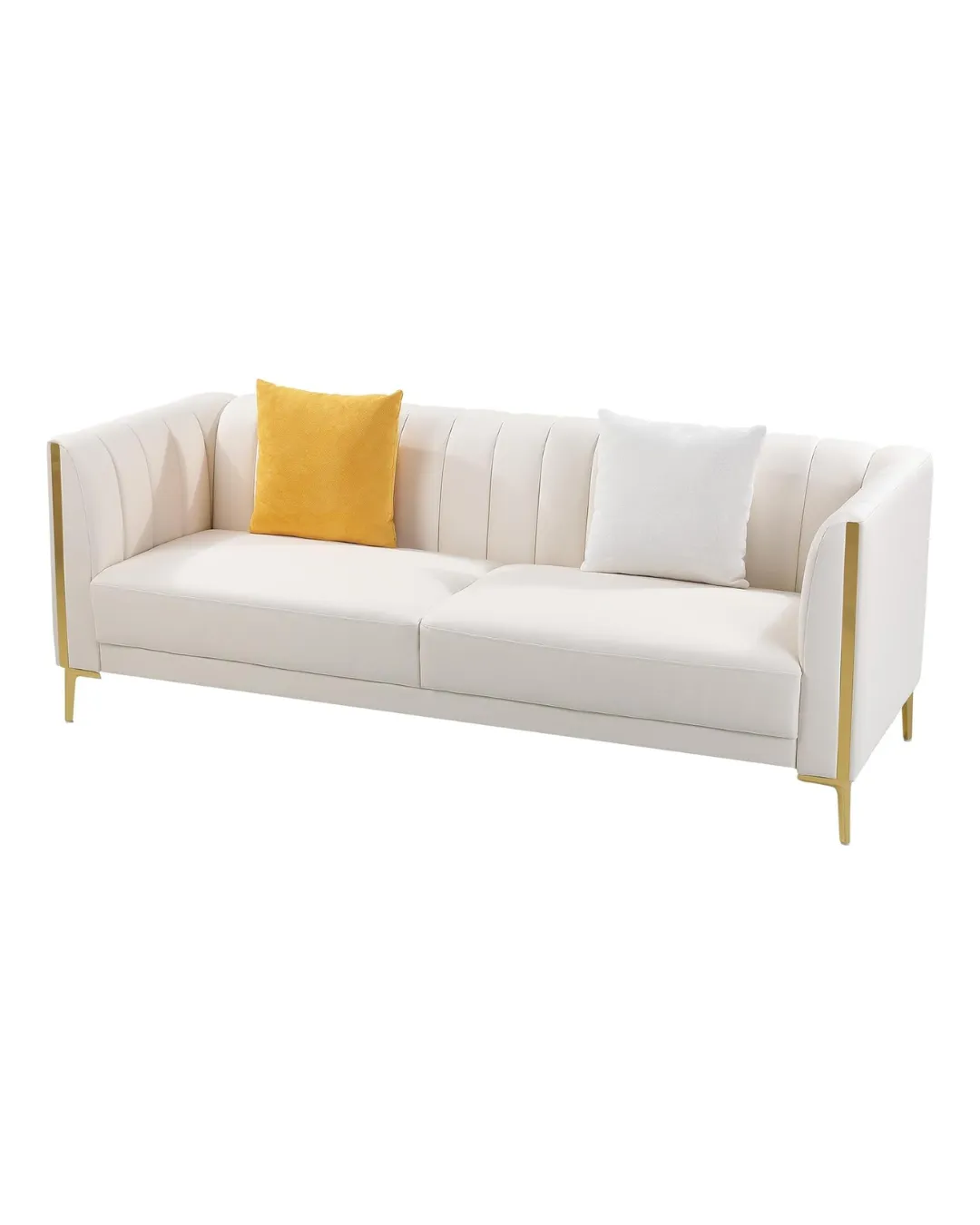 Ivory Leather 3 Seat Sofa Lounge