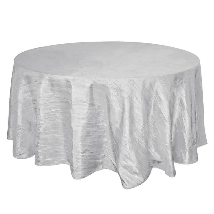 Accordion Crinkle 120" Round Tablecloth-  Silver