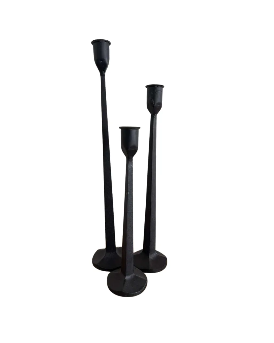 3 Black Iron Candle Stick Holder Set