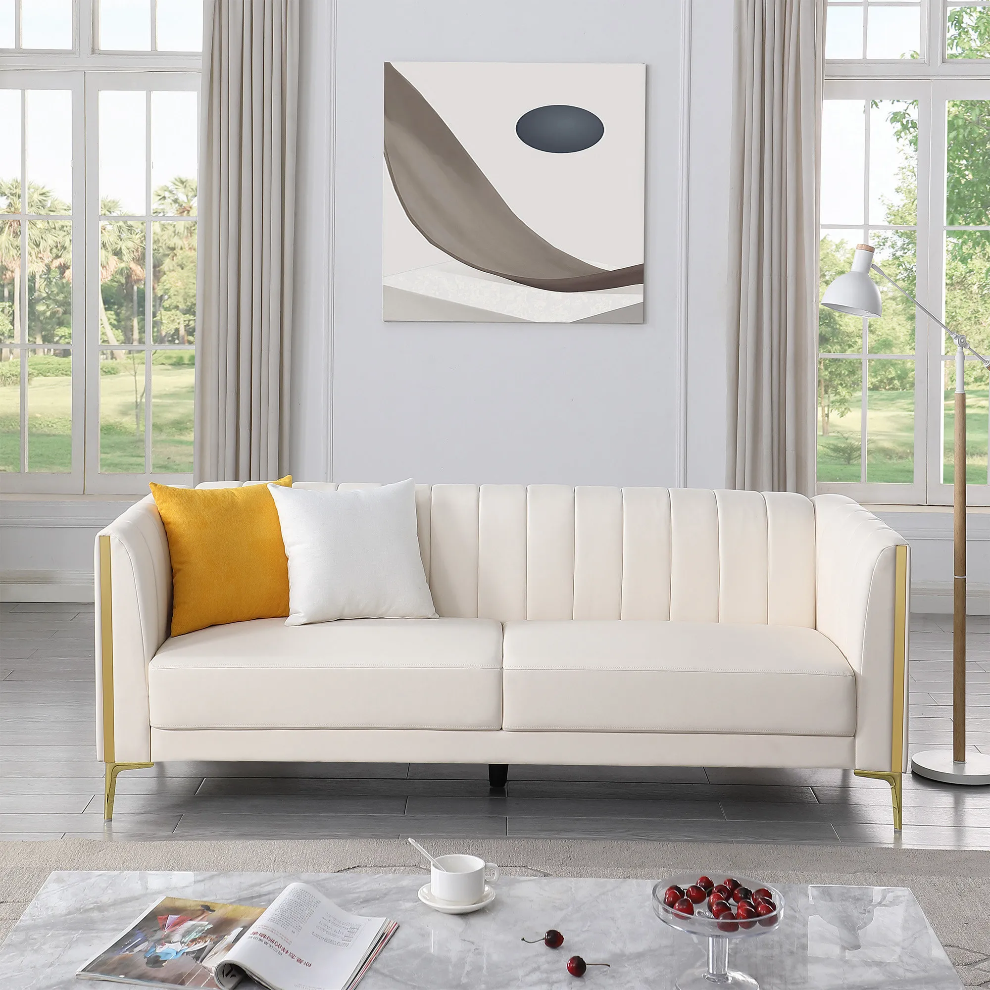  Luna ivory Leather 3 Seat Sofa