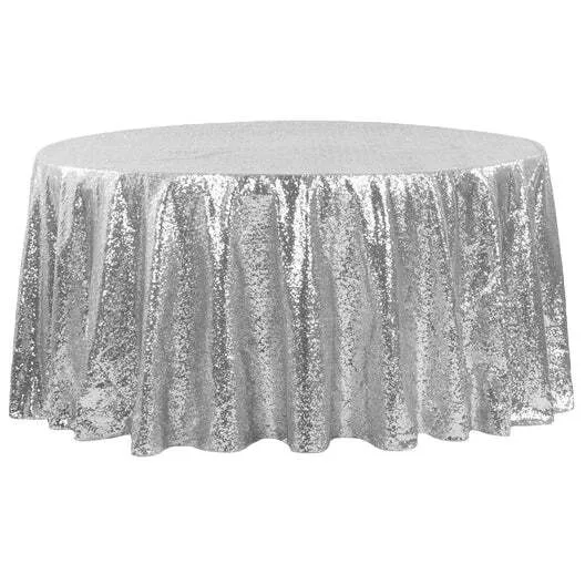 Sequence 132" Round Tablecloth- Silver