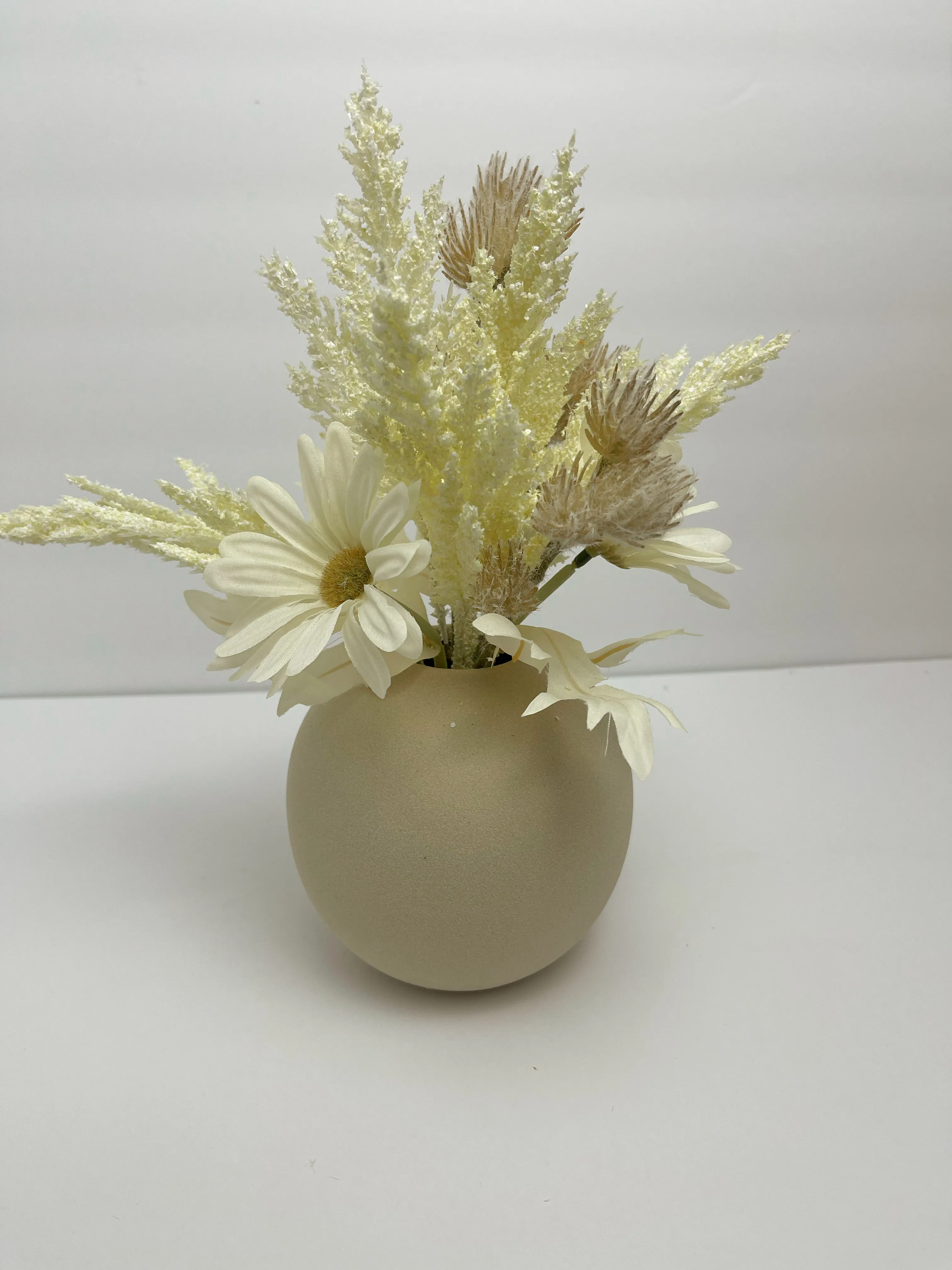 Beige Faux Daisy with Wheats 