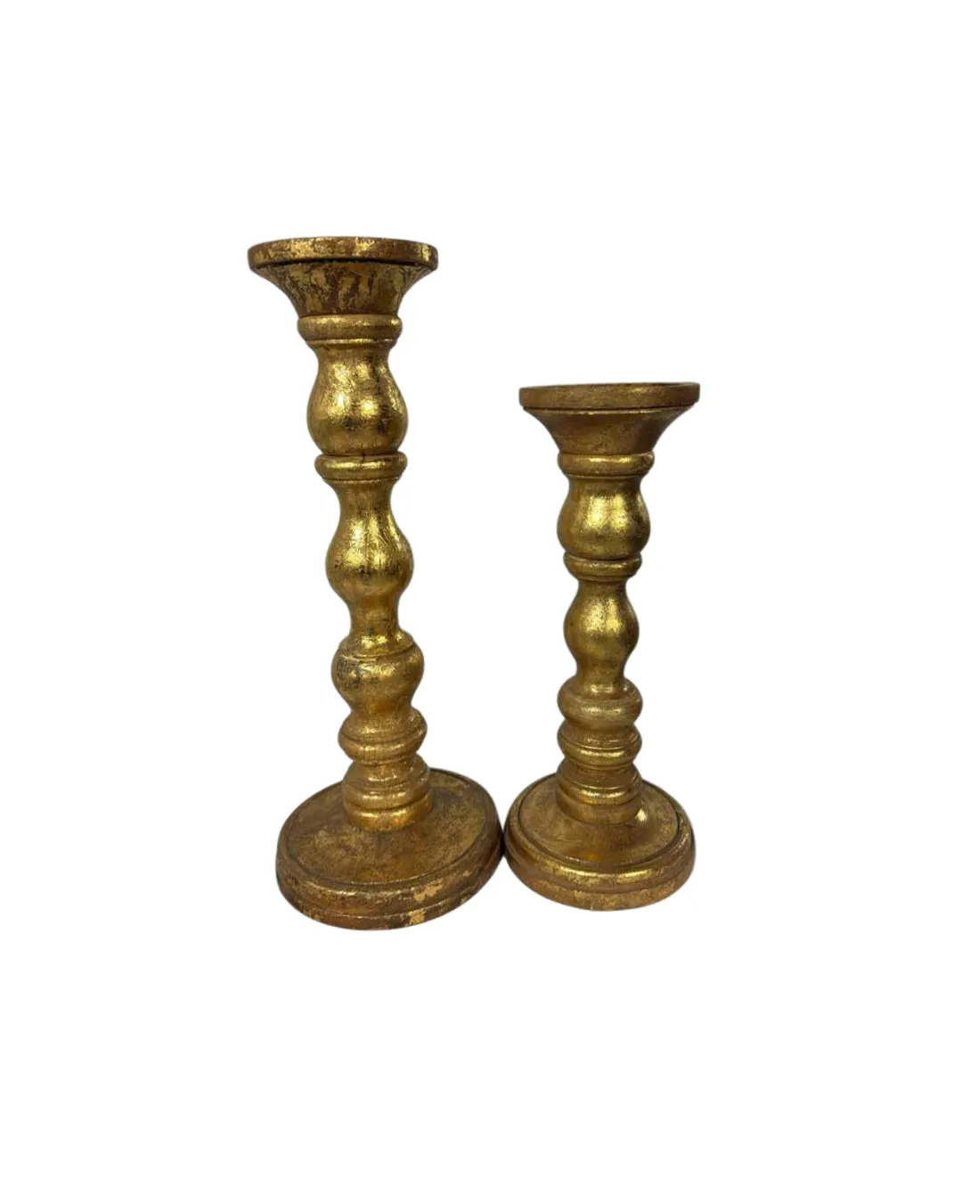 Vintage Gold Pillar Candle Holder Set