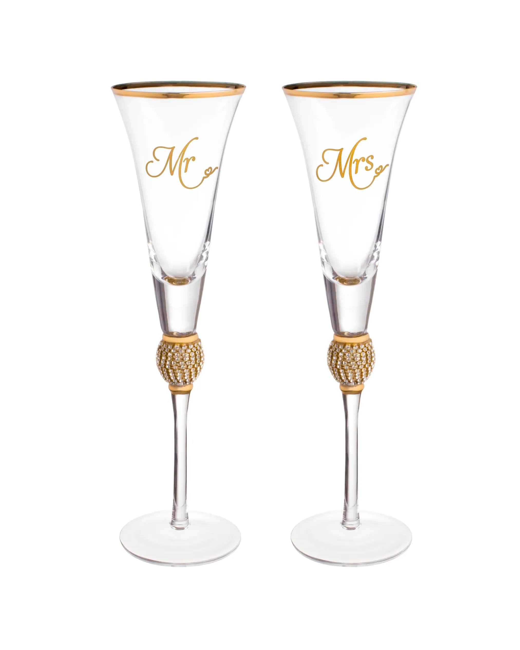 Mr & Mrs Gold Rim Champagne Glass Set