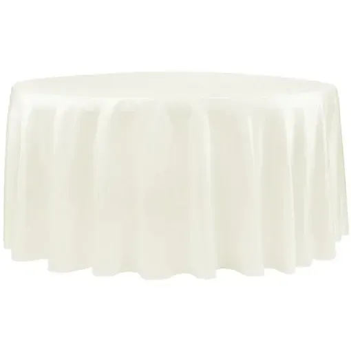 Lamour Satin 132" Round Tablecloth- Ivory
