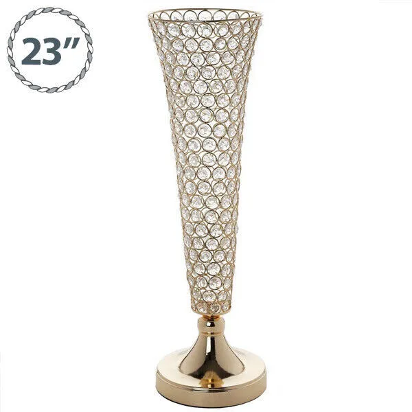Gold crystal beaded trumpet Vase