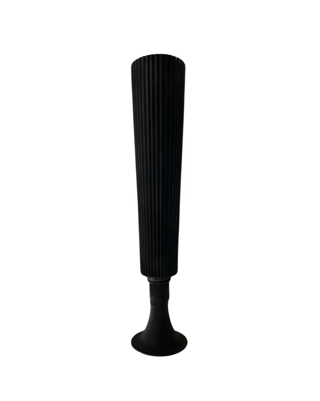 Matte Black Ribbed Trumpet Glass Vase