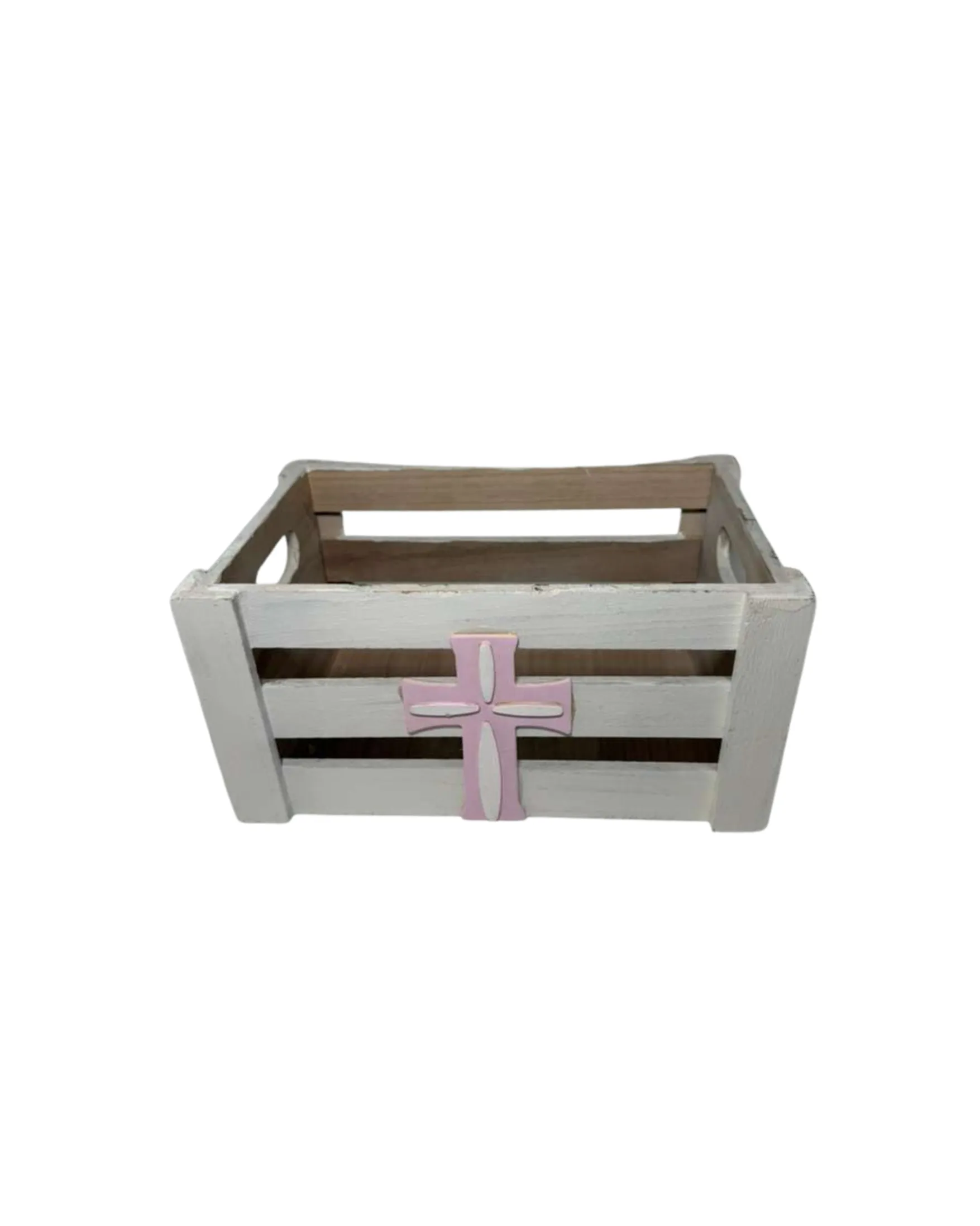 Pink Cross White Wooden Crate Centerpiece