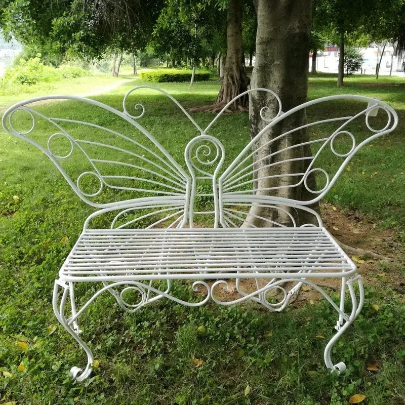 Metal White Butterfly Bench 