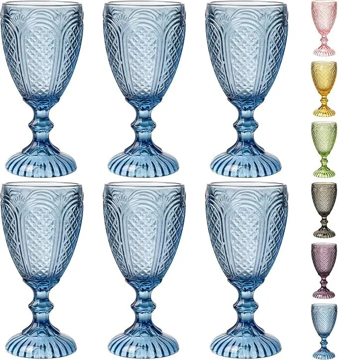 European Vintage Blue Water Goblets 