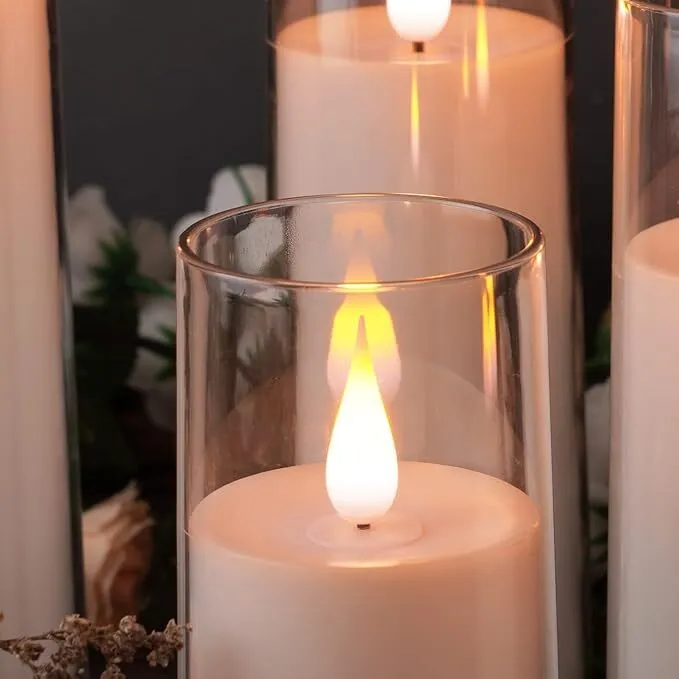 Flameless LED Pillar Candles w/ Acrylic Shell