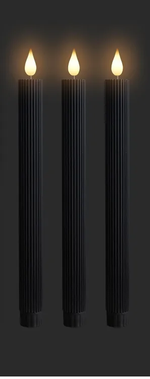 Black Ribbed Taper LED Candle