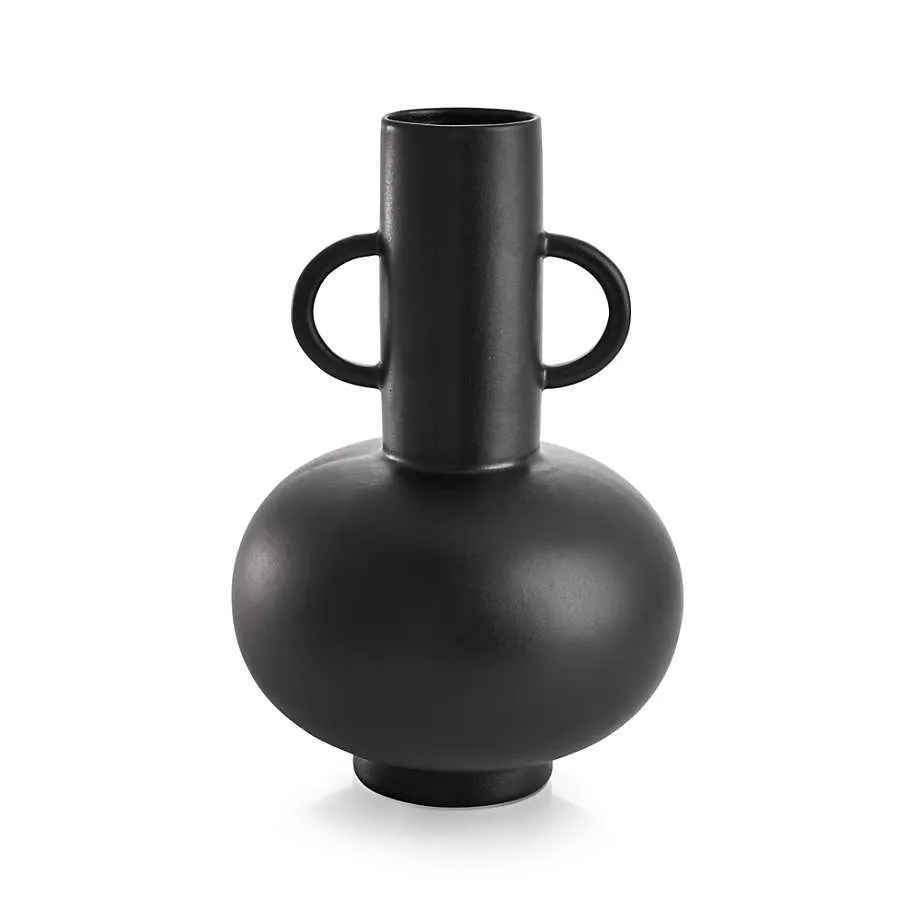 Black Ceramic Vase w/ Two Handles