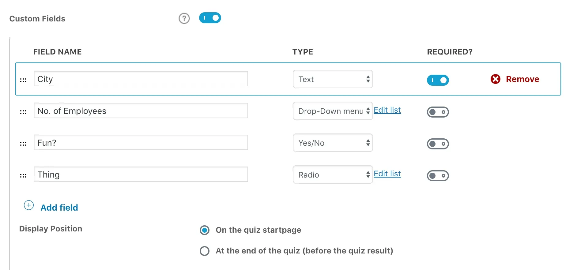 Custom field dropdown test