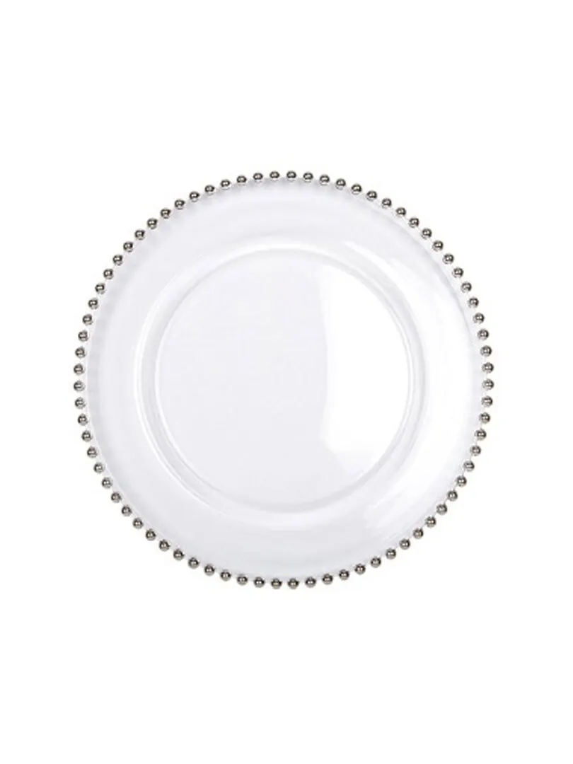 Glass Silver Beaded Charger Plate