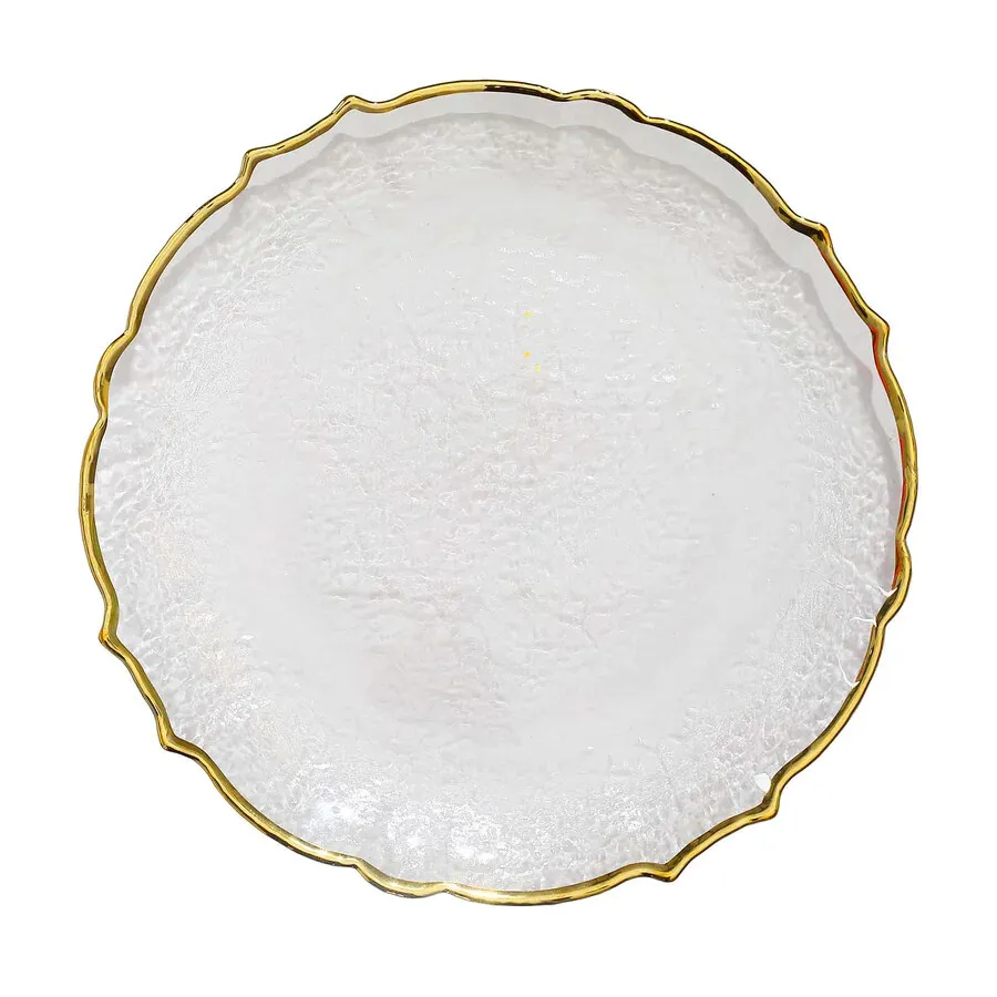 Glass Scallop Charger Plate with Gold Rim