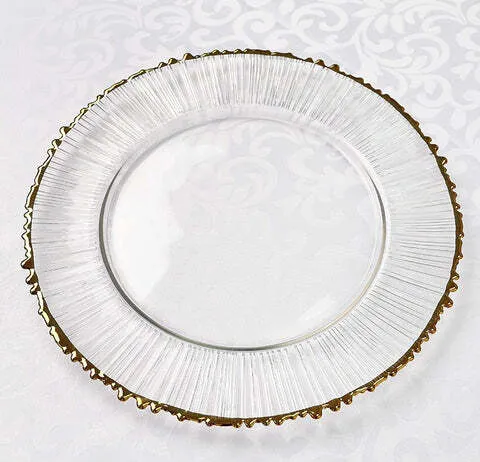 Glass Ripple Charger Plate With Gold Rim