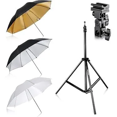 Studio Kit: 3 Paraplu's - 84cm Wit, 84cm Zilver, 96,5 cm goud