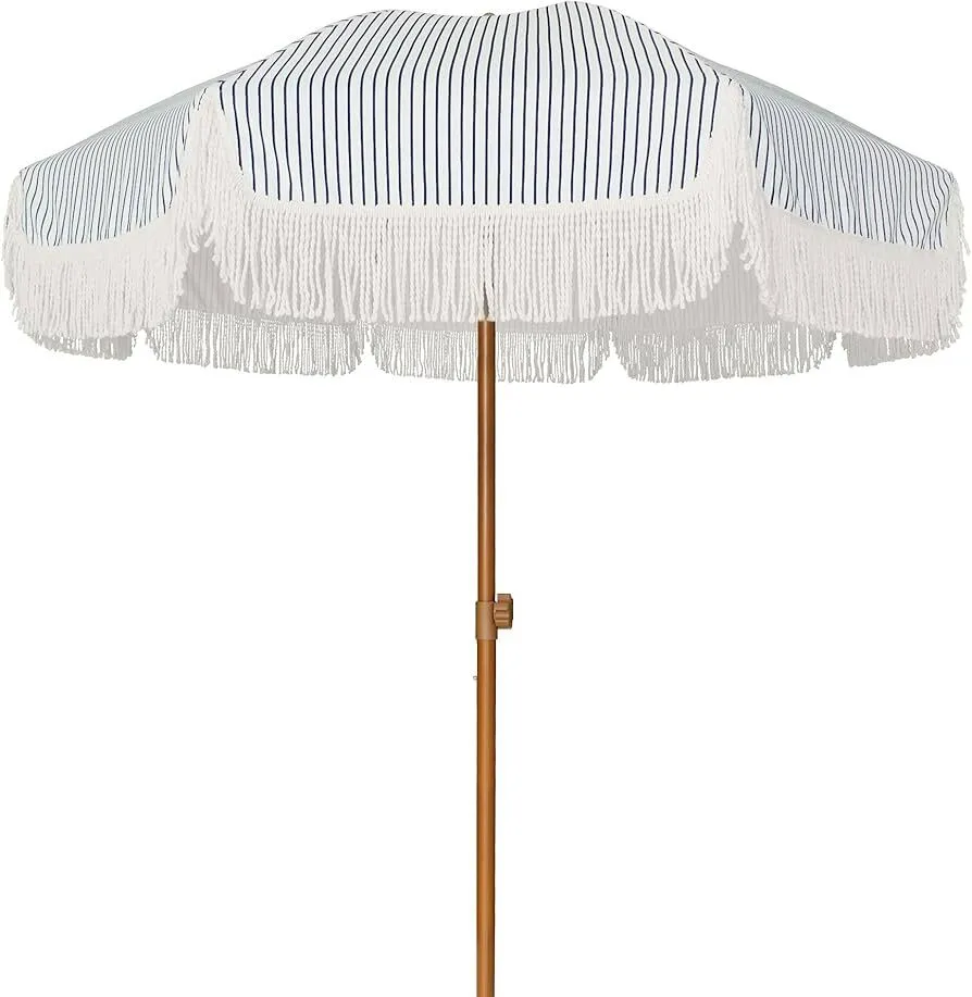 Market Umbrella- Blue stripe w fringe