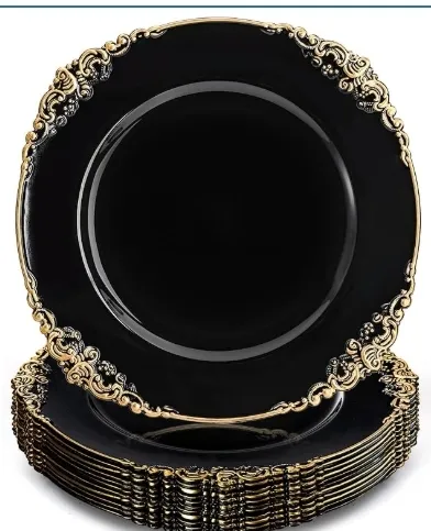 Black  vintage charger with gold