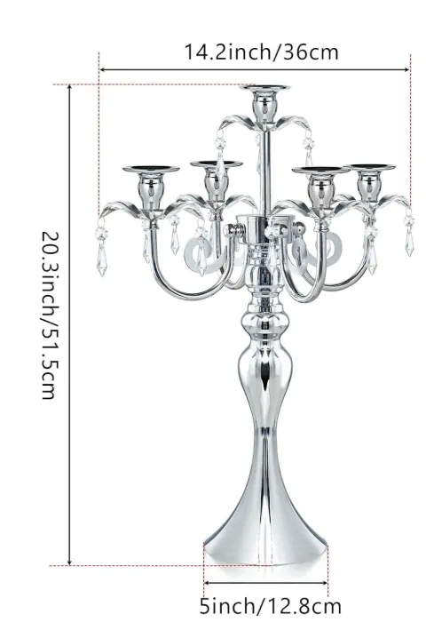 5 Arm Silver Candelabra -20in Metal
