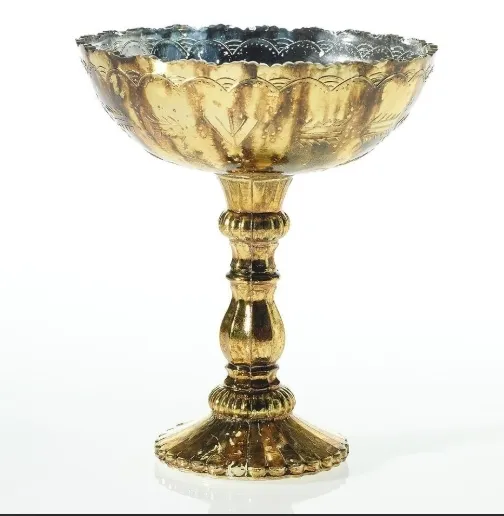 Gold Vase -Pedestal Bowl 8inx9.5n