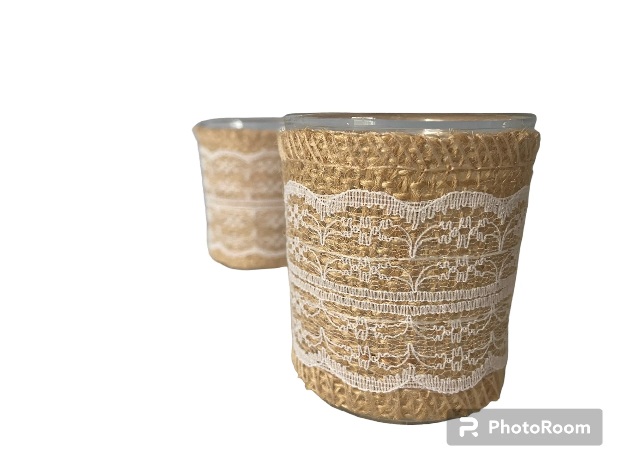 Burlap and Lace Votive Holder