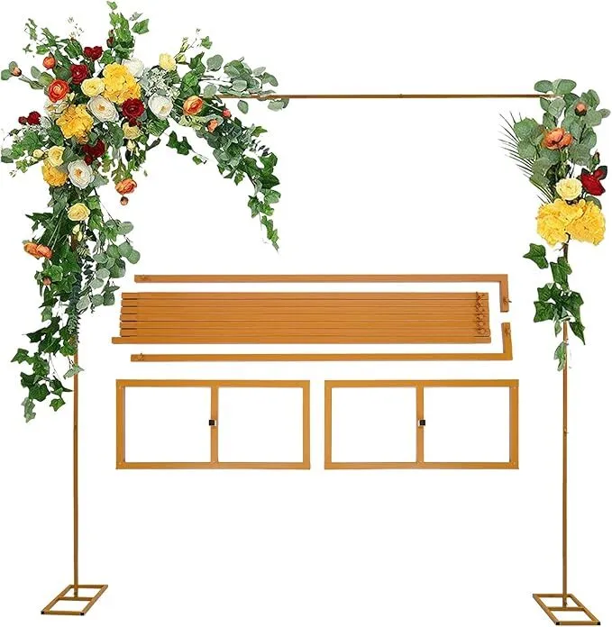 Square Gold Metal Arch Stand 10ft w x 81 in tall