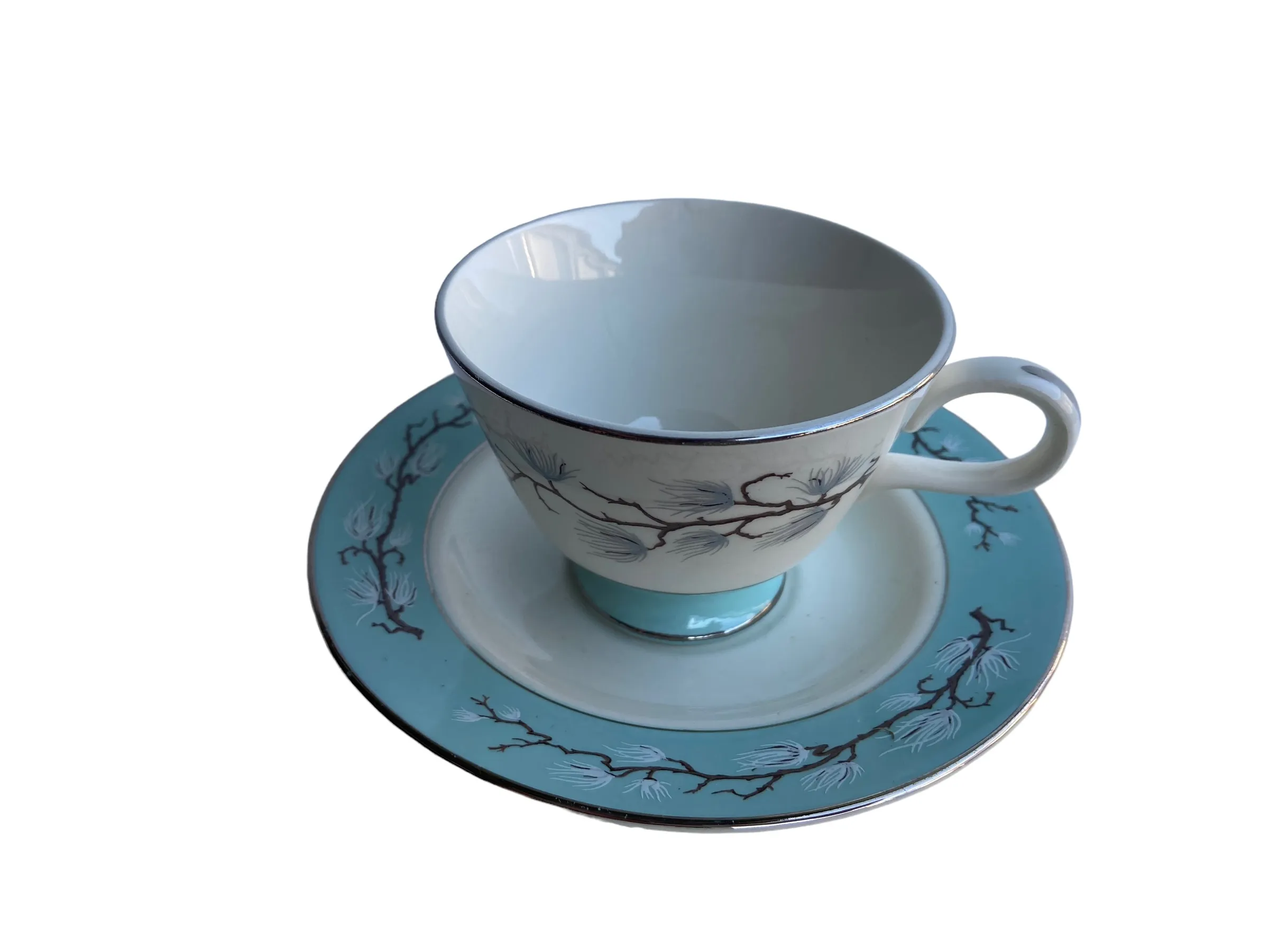 Mint Green With Coral Embellishment Teacup & Saucer