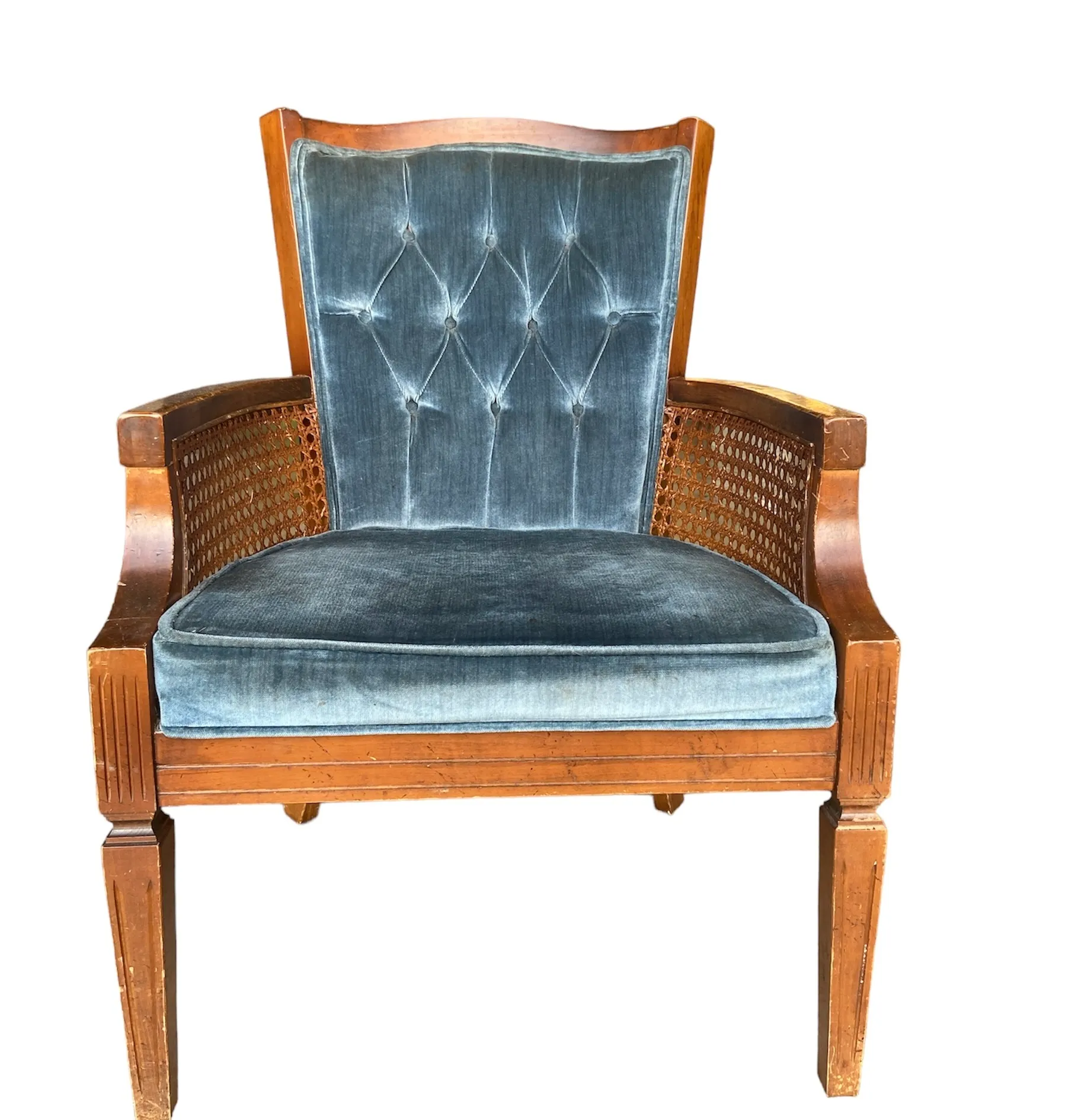 Dusty Blue Wooden Cane Chair