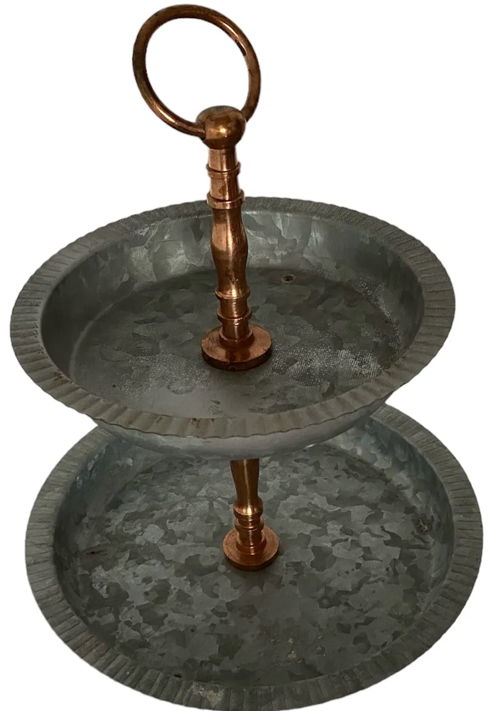 Galvanized Metal 2-Tiered Tray with Rose Gold