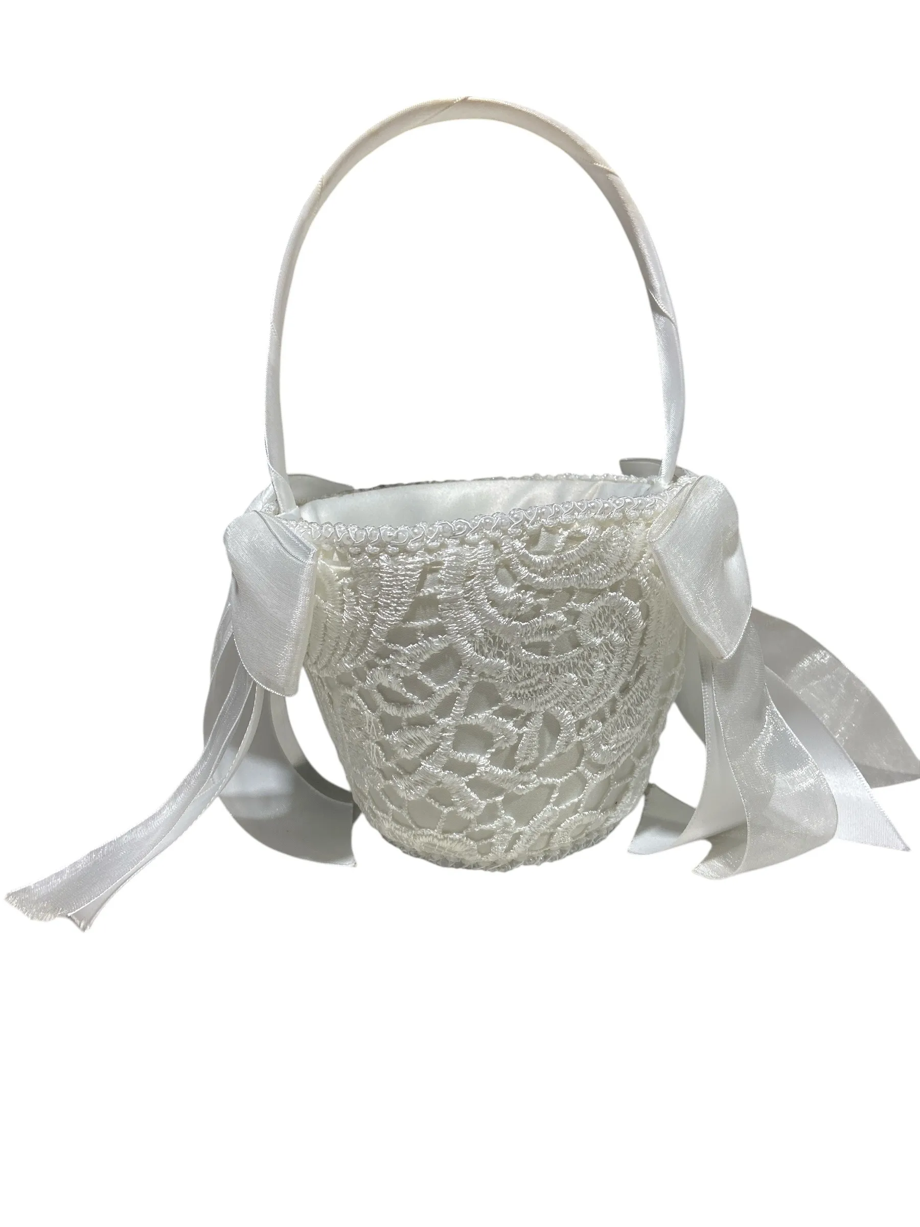 Vintage Lace and Satin Flower Girl Basket