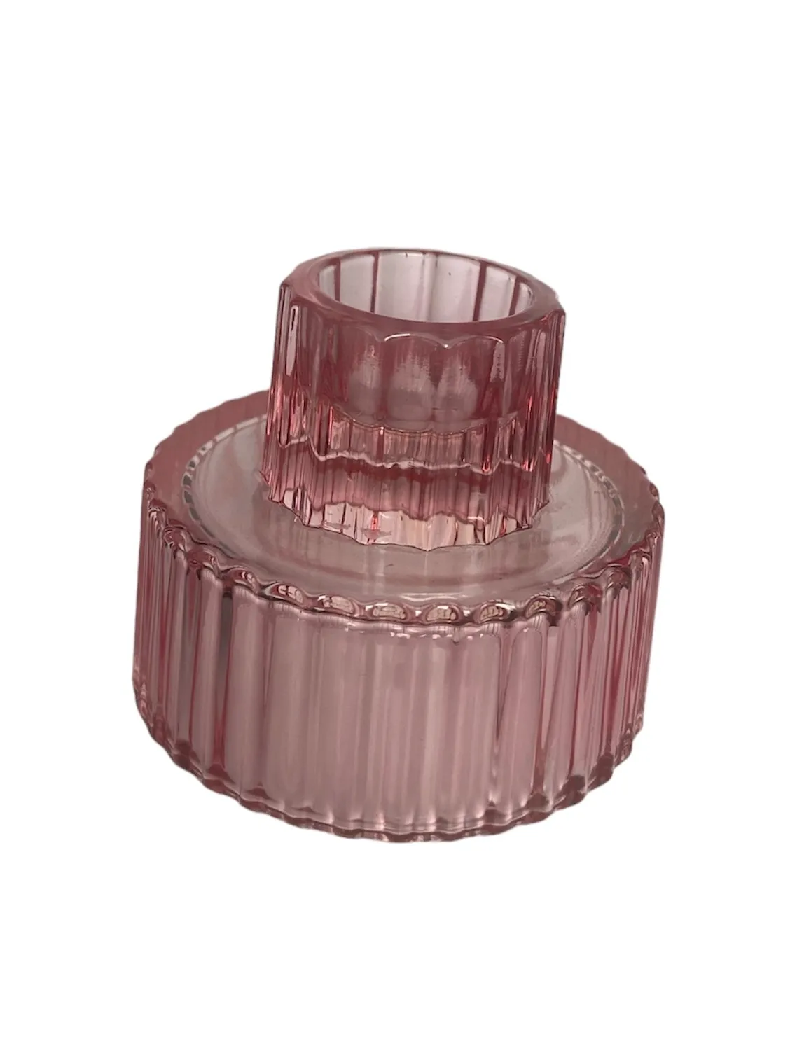 Pink Glass Candle Stick Holder Short