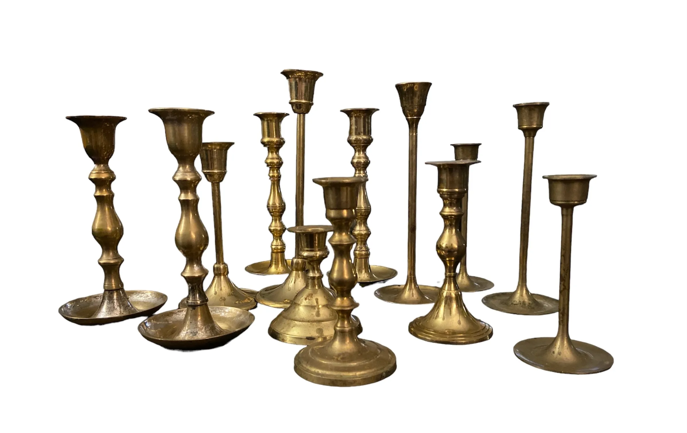 Gold Brass Candlesticks - Varied Sizes