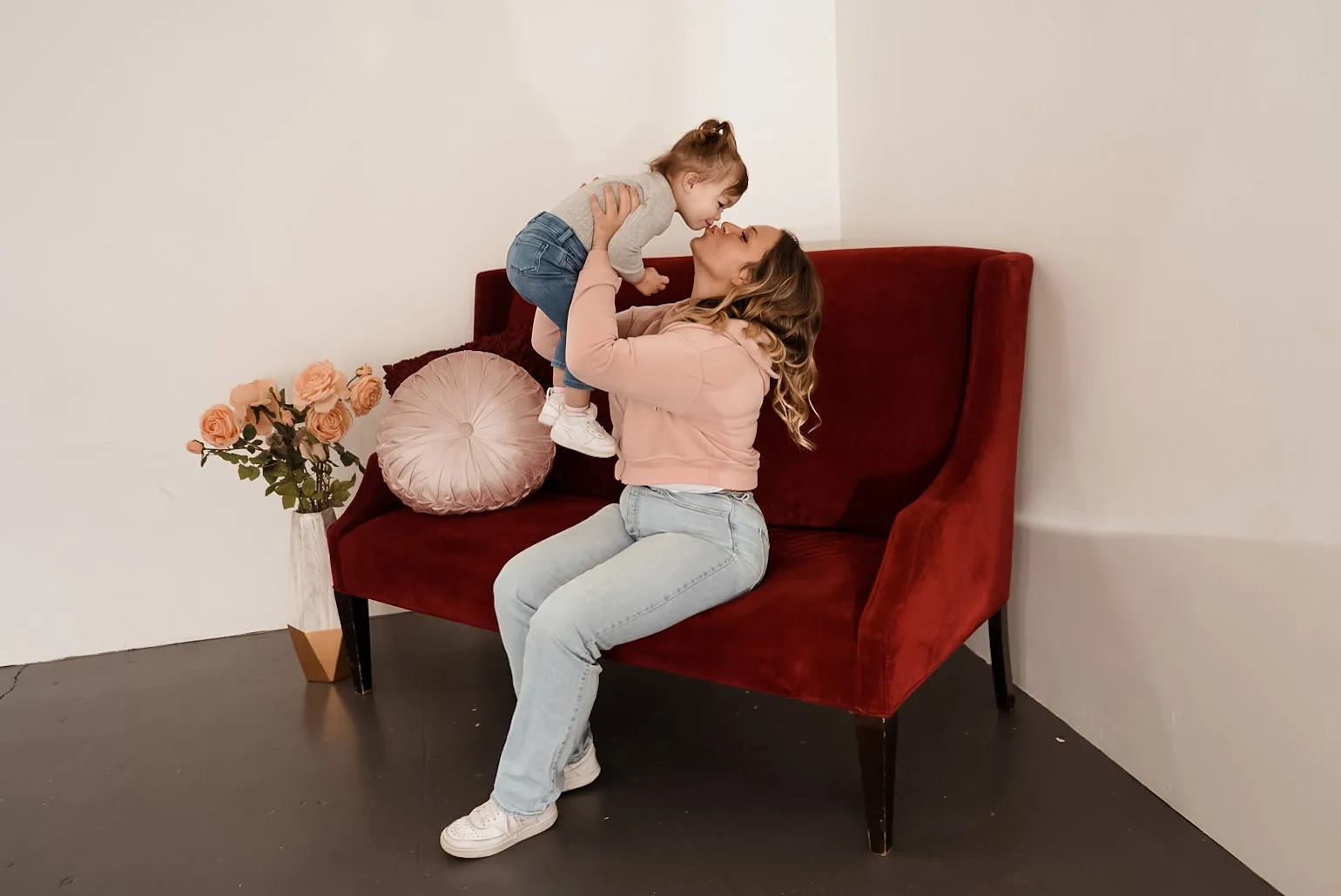 Red Victorian-Inspired Loveseat