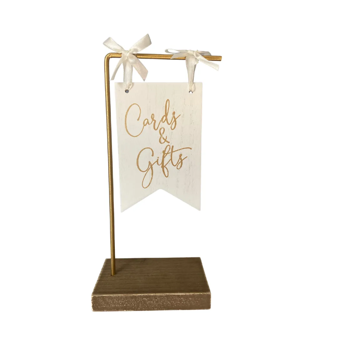 Cards & Gifts Sign -  Gold and White Ribbon